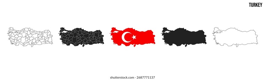 Conjunto de mapas Turquia. Mapa da Turquia com bandeira.  Vetor EPS 10