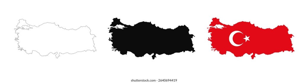 Turkey map set. Turkey outline, symbol, logo, flat map. Vector.