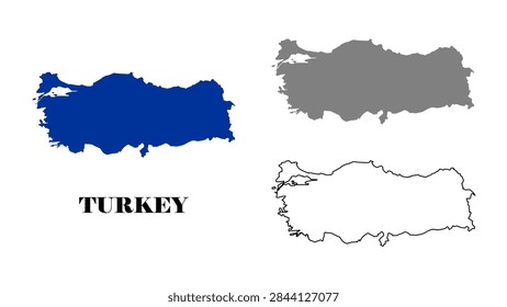 Turkey map set. Turkey map vector on blue, gray, and outline. Turkey map on white background