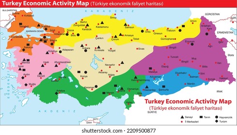 Turkey map showing economic activities