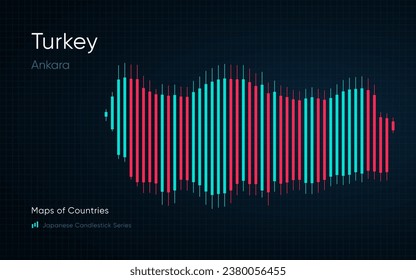 Die Karte der Türkei wird in einem Diagramm mit Balken und Linien angezeigt. Japanische Kartenserie