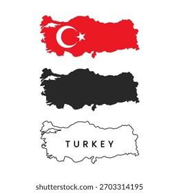 Turkey Map Silhouette, Flag Overlay, and Outline Minimalist Vector Set