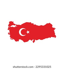 Turkey map silhouette with national flag on a white background. Vector illustration.