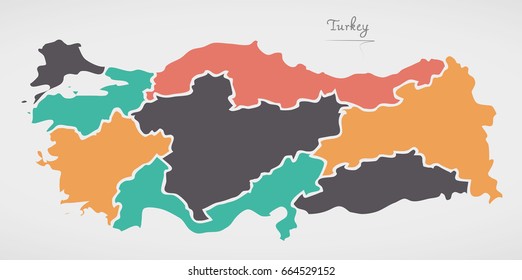 Turkey Map with states and modern round shapes