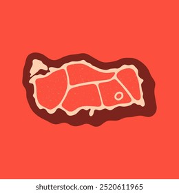 Mapa de Turquía para el logotipo de carne de bistec. Vector retro negro y rojo platillos de carne ilustración de logotipo. Parrilla gráfica BBQ etiqueta, emblema, símbolo. Insignia de Premium Beef Restaurant