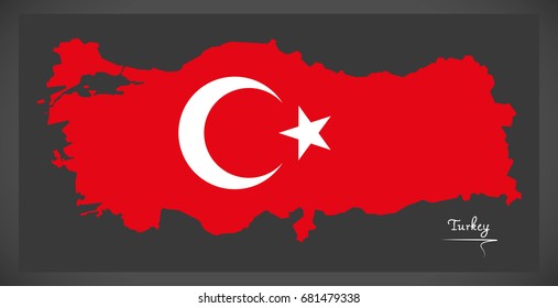 Turkey map with Turkish national flag illustration
