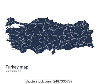 Turkey map vector, Abstract design vector illustration Eps 10. Navy color.High Detailed on white background.