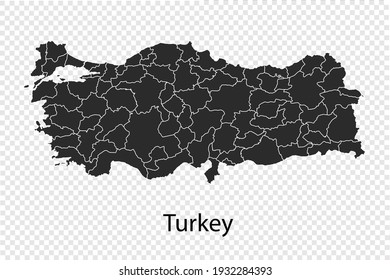 Turkey map vector, black color. isolated on transparent background