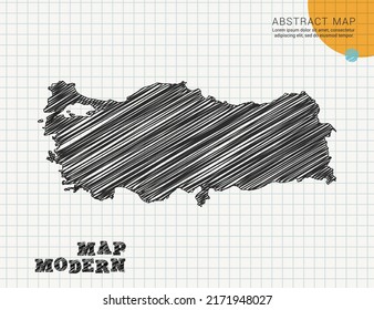 Turkey map of vector black silhouette chaotic hand drawn scribble sketch on grid paper used for notes or decoration.