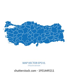 turkey map vector EPS.10 blue color. on white background .