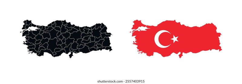 Turkey Map vector icon. Map of Turkey in Flag colors.