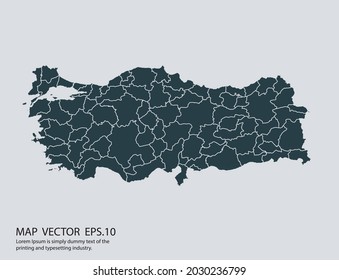 Turkey map vector, isolated on gray background