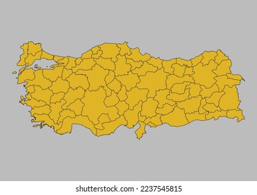 Turkey map vector, Isolated on gray background