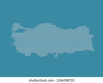 Turkey map vector using white straight lines on blue background illustration