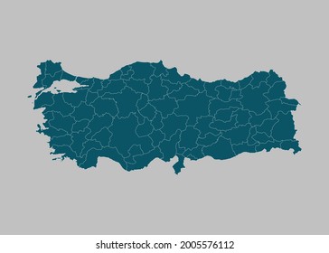 Turkey map vector,isolated ocean blue color on gray background