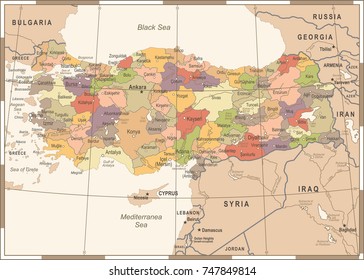 Turkey Map - Vintage Detailed Vector Illustration svg