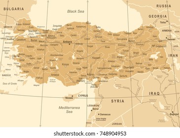Turkey Map - Vintage Detailed Vector Illustration svg