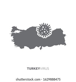Turkey map with a virus microbe. Illness and disease outbreak