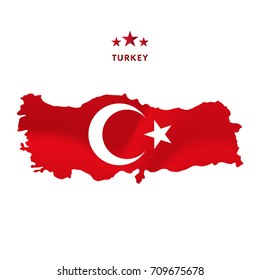 Turkey map with waving flag. Vector illustration.