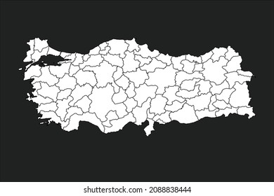 Mapa de Turquía Color blanco sobre fondo negro