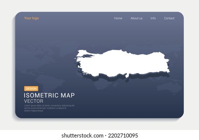 Turkey map white on blue background with isometric vector.