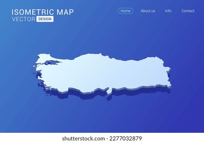 Turkey map white on blue background with isolated 3D isometric concept vector illustration.