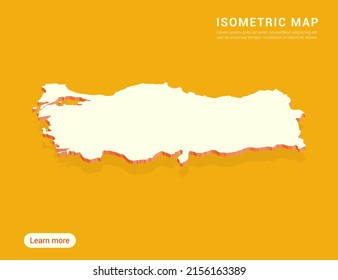 Turkey map white on yellow background with 3d isometric vector illustration.