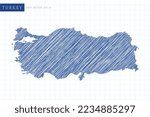 Turkey Map - World Map International vector template with blue outline graphic and pen drawing sketch style isolated on white grid background for design, website - Vector illustration eps 10