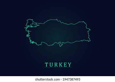 Turkey Map - World Map International vector template with thin green outline or outline graphic sketch style and green color isolated on dark background - Vector illustration eps 10