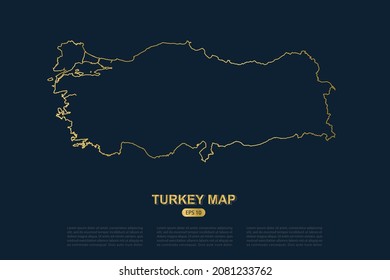 Turkey Map - World Map International vector template with thin gold outline graphic sketch style isolated on dark background for card design, poster, banner - Vector illustration eps 10