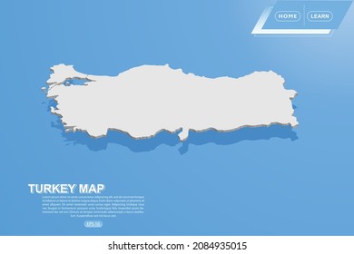 Türkische Karte - Weltkarte Internationale Vektorvorlage mit isometrischem Stil einschließlich Schatten, weißer Farbe auf blauem Hintergrund für Design, Website, Infografik - Vektorgrafik eps10