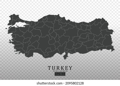 Turkey Map - World Map International vector template with High detailed including black and grey outline color isolated on transparent background - Vector illustration eps 10