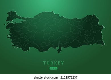 Mapa de Turquía - Mapa mundial Planilla vectorial internacional con alto nivel de degradado verde aislado en fondo verde para diseño, infografía - Ilustración vectorial eps 10