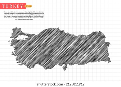 Turkey Map - World Map International vector template with black outline graphic sketch and old school style isolated on white grid background - Vector illustration eps 10