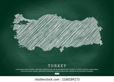 Turkey Map - World Map International vector template with white outline graphic sketch and old school style  isolated on Green Chalkboard background - Vector illustration eps 10