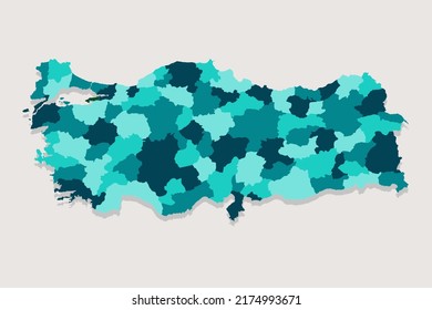 Mapa de Turquía - Mapa Mundial Plantilla vectorial internacional con Alto detalle incluyendo color de contorno azul y verde aislado en fondo blanco - Ilustración vectorial eps 10