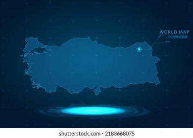 Turkey Map - World Map International vector template with Hologram in perspective style and HUD, GUI, UI interface isolated on blue background for design - Vector illustration eps 10