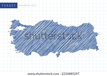 Turkey Map - World Map International vector template with blue outline graphic and pen drawing sketch style isolated on white grid background for design, website - Vector illustration eps 10