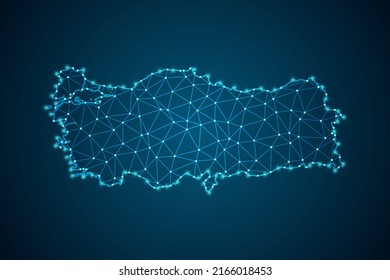Turkey Map - World Map mash line and point scales on blue technology background. Wire Frame 3D mesh polygonal network line, design sphere, dot and structure -  Vector illustration eps 10