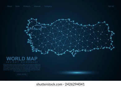 Turkey Map - World Map mash line and point scales on blue technology background. Wire Frame 3D mesh polygonal network line, design sphere, dot and structure - Vector illustration eps 10