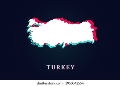 Turkey Map - World map vector template with Unique Design Abstract Digital Glitch and 3d  including blue, red and white color isolated on dark background - Vector illustration eps 10