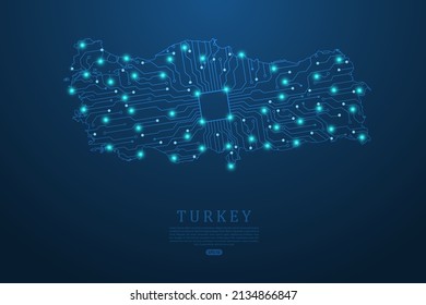 Turkey Map - World map vector template with Abstract futuristic circuit board Illustration or High-tech technology mash line and point scales on dark background - Vector illustration ep 10