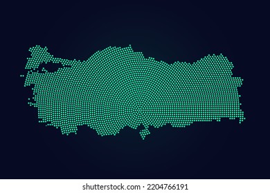 Turkey Map - World map vector template with green dots, grid, grunge, halftone style isolated on dark background for education, infographic, design, website - Vector illustration eps 10