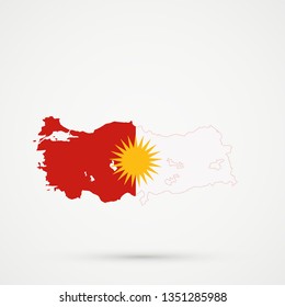 Turkey Map In Yazidis Ethnic Groups Flag Colors, Editable Vector.