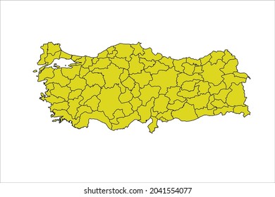 Turkey map yellow Color on White Background