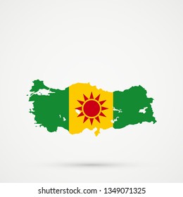Turkey map in Zazas ethnic groups flag colors, editable vector.