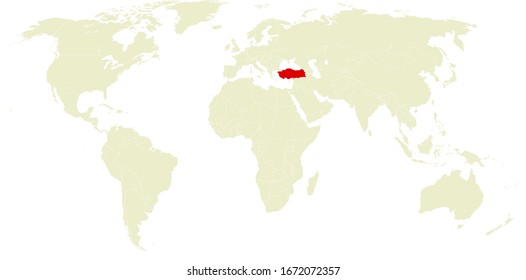 Turkey Marked Red on Grey Map of the World. Vector Illustration