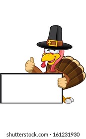 Turkey Mascot - Holding A Blank Sign