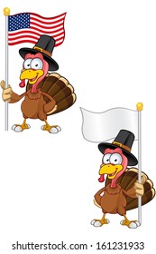 Turkey Mascot - Holding A Flag