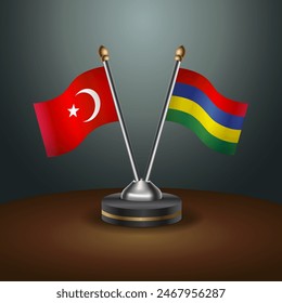 Turkey and Mauritius table flags relation with gradient backgrund. Vector Illustration